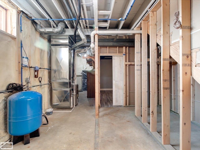 basement with heating unit