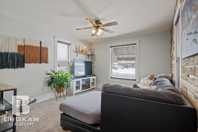 living room with ceiling fan