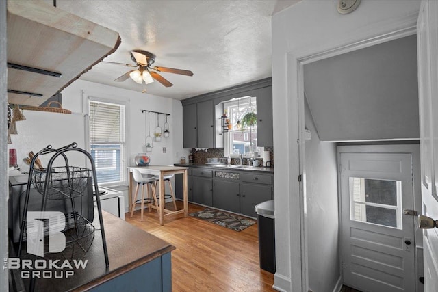 kitchen featuring hardwood / wood-style floors, ceiling fan, a wealth of natural light, and sink