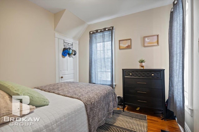 bedroom with multiple windows and hardwood / wood-style flooring