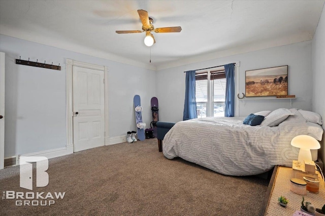 bedroom featuring ceiling fan and carpet flooring