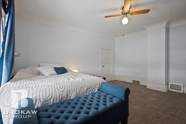 bedroom featuring ceiling fan and carpet floors