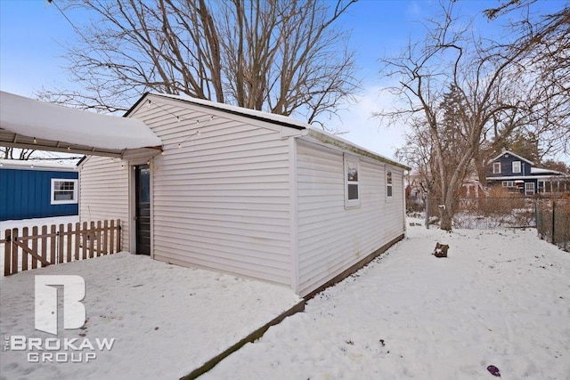 view of snow covered exterior