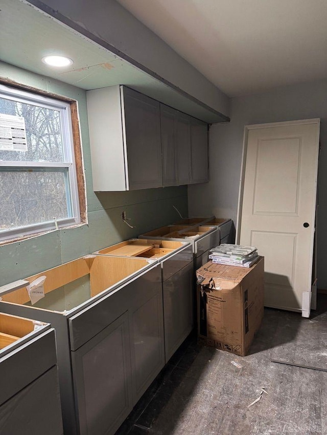 kitchen with gray cabinets