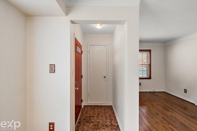 hall with dark hardwood / wood-style flooring