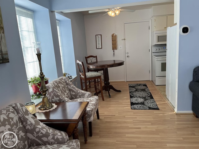 interior space featuring ceiling fan and light hardwood / wood-style flooring