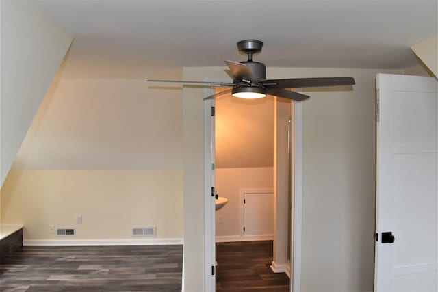 additional living space featuring lofted ceiling, ceiling fan, and dark hardwood / wood-style flooring