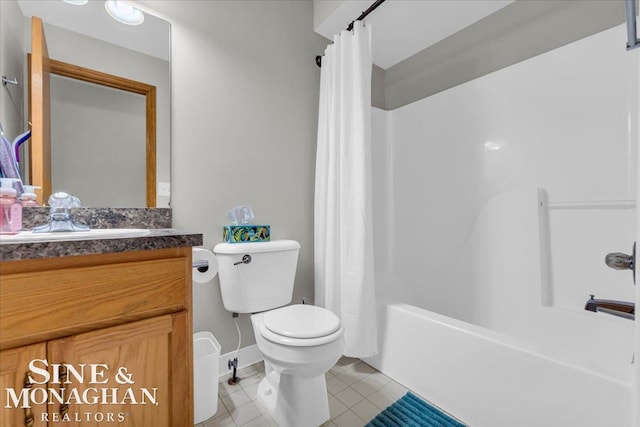 full bathroom with toilet, tile patterned floors, vanity, and shower / tub combo