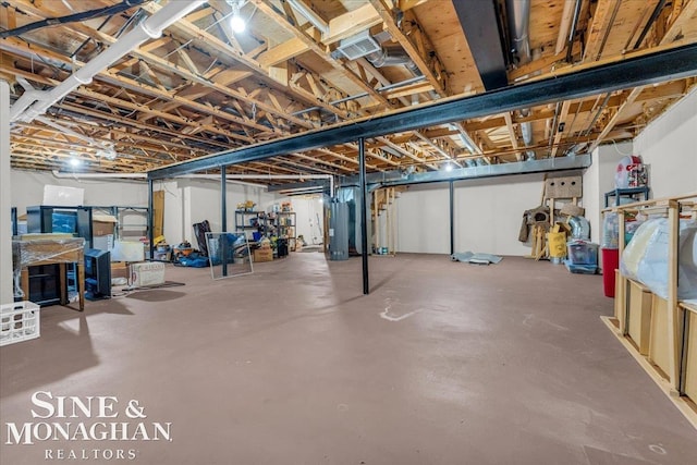 basement with water heater