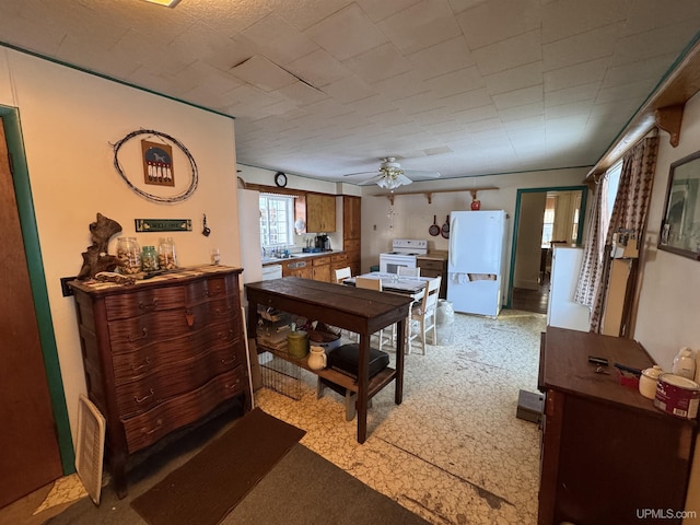 dining area with ceiling fan