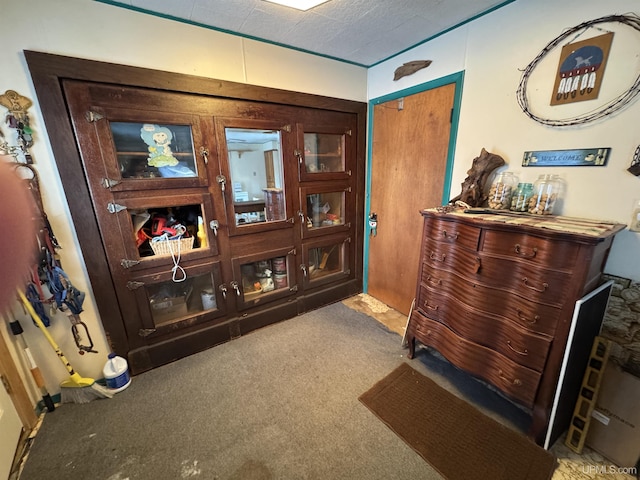 interior space with carpet floors and indoor bar