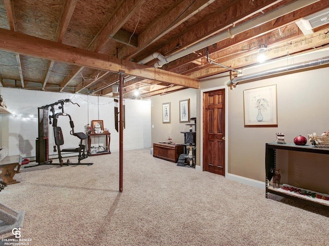 basement with carpet