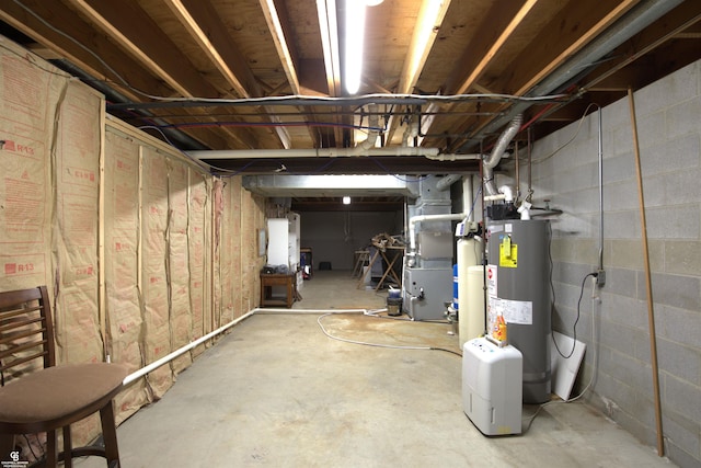 basement with heating unit and gas water heater