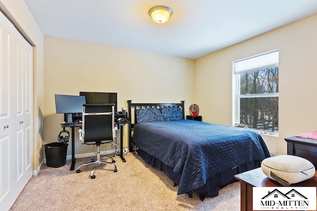 carpeted bedroom featuring a closet