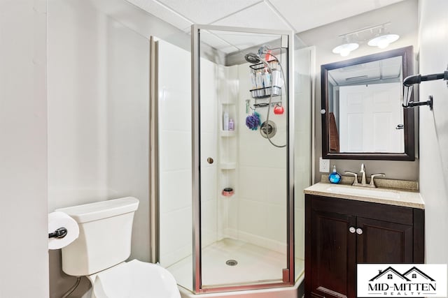 bathroom with vanity, toilet, and walk in shower