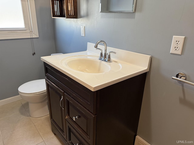 bathroom featuring toilet, vanity, and tile patterned flooring