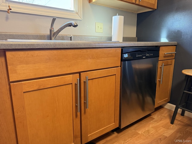 kitchen featuring dishwasher and light hardwood / wood-style flooring