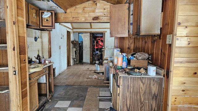 kitchen with vaulted ceiling