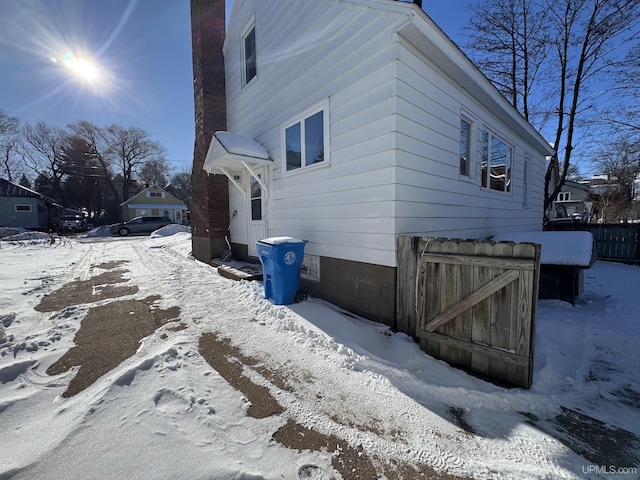 view of snow covered exterior