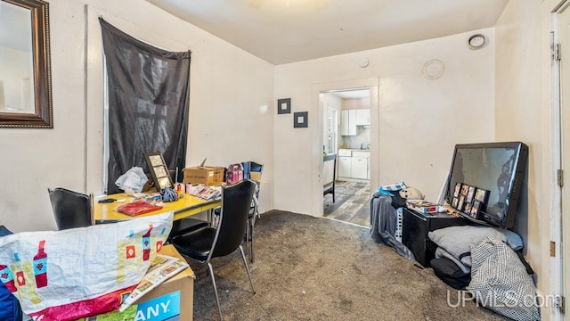 home office with carpet floors