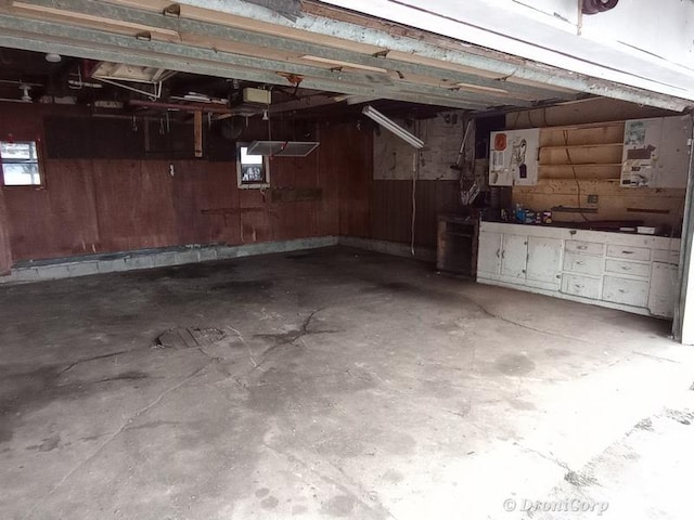 garage with wooden walls