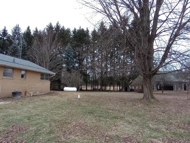 view of yard featuring central air condition unit