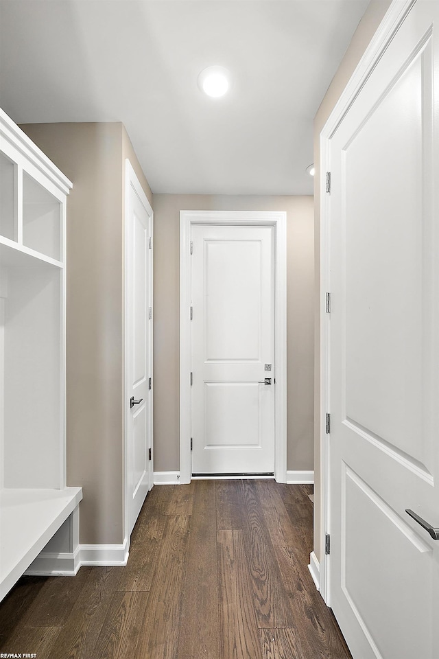 mudroom with dark hardwood / wood-style flooring