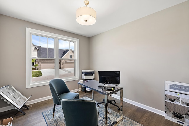 home office featuring dark hardwood / wood-style floors