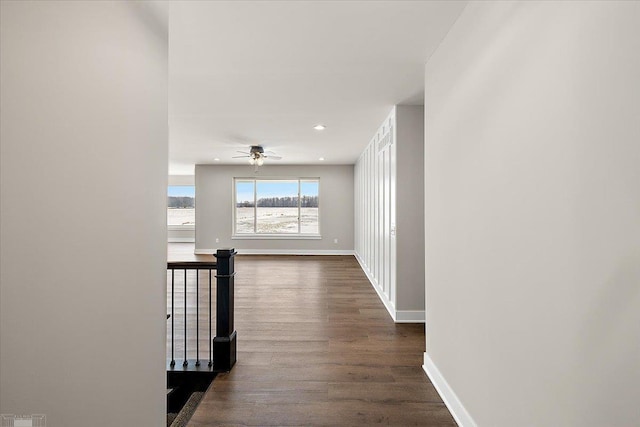 hallway with dark hardwood / wood-style flooring