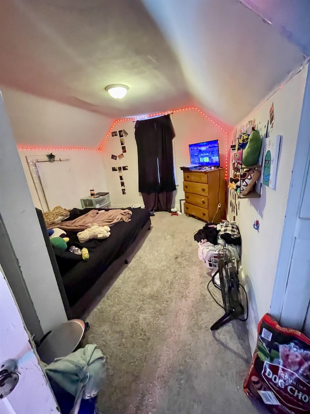 bedroom featuring lofted ceiling