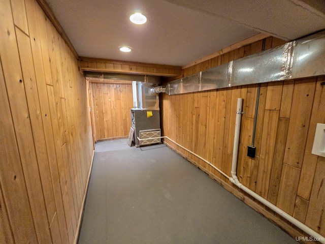 basement with wooden walls