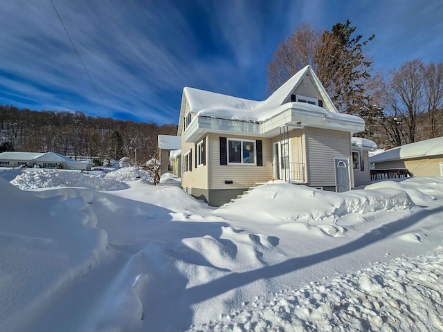 view of snow covered exterior