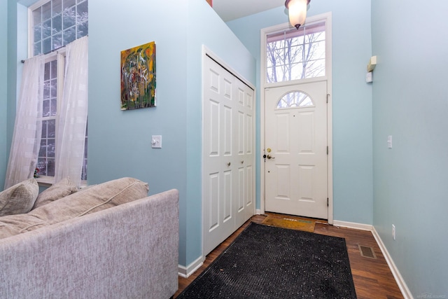 foyer with dark wood-type flooring