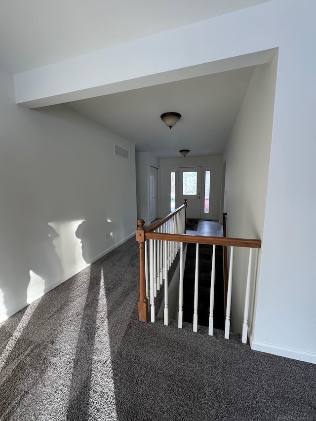 stairway with carpet flooring