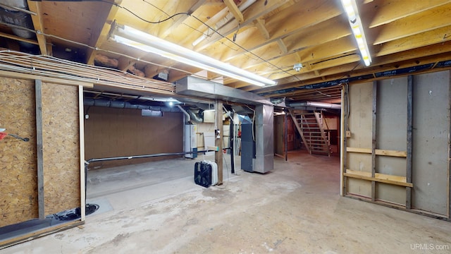 basement featuring heating unit