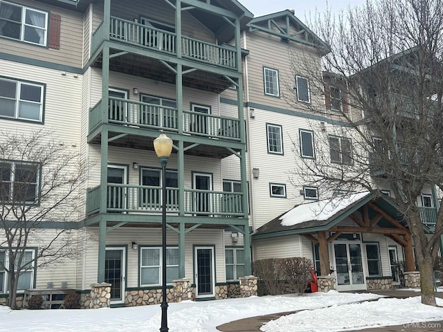 view of snow covered building