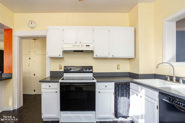 kitchen featuring white cabinetry, black dishwasher, sink, and electric range