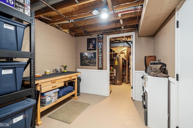 basement with gas water heater