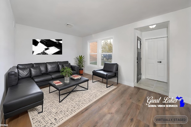 living room with wood-type flooring