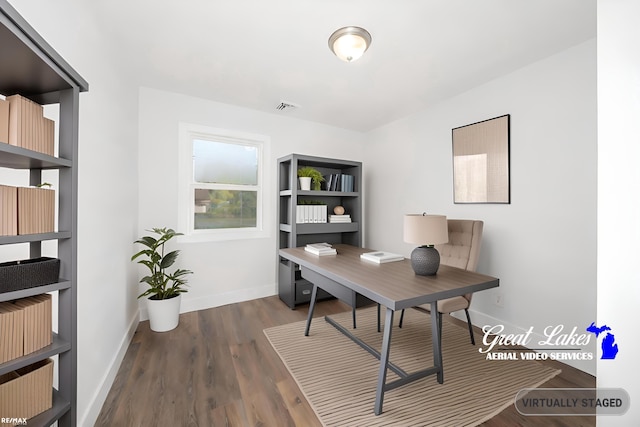 office space featuring dark hardwood / wood-style floors