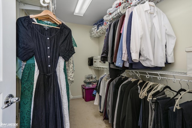 walk in closet with carpet