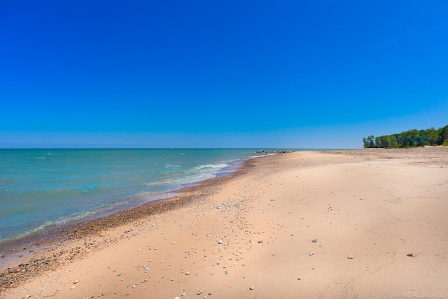 view of water feature with a beach view