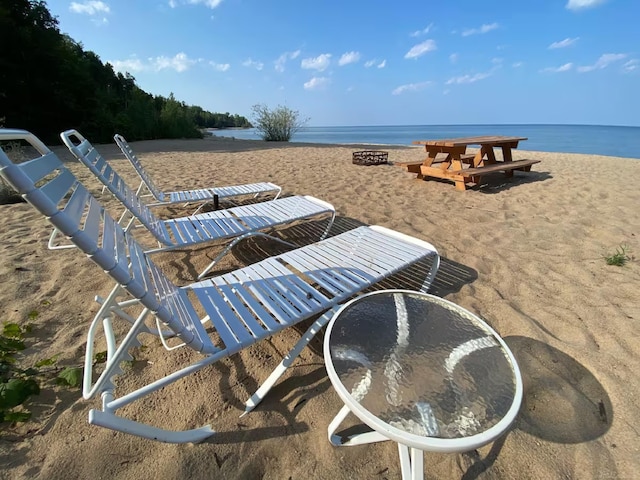 exterior space with a view of the beach and a water view