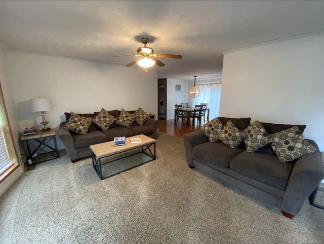 living room featuring ceiling fan