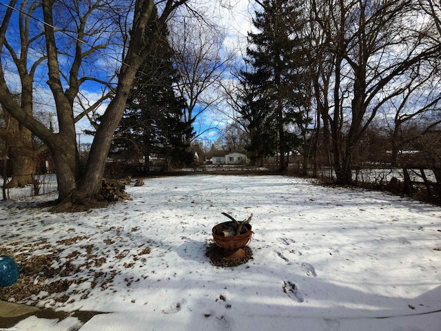 view of yard layered in snow