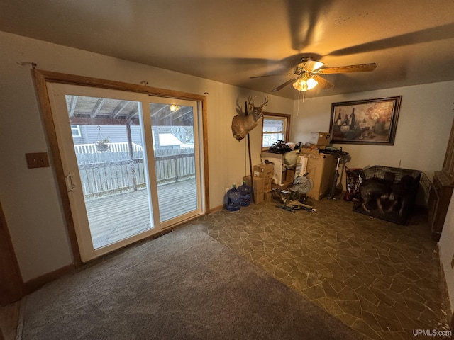 exercise area featuring ceiling fan