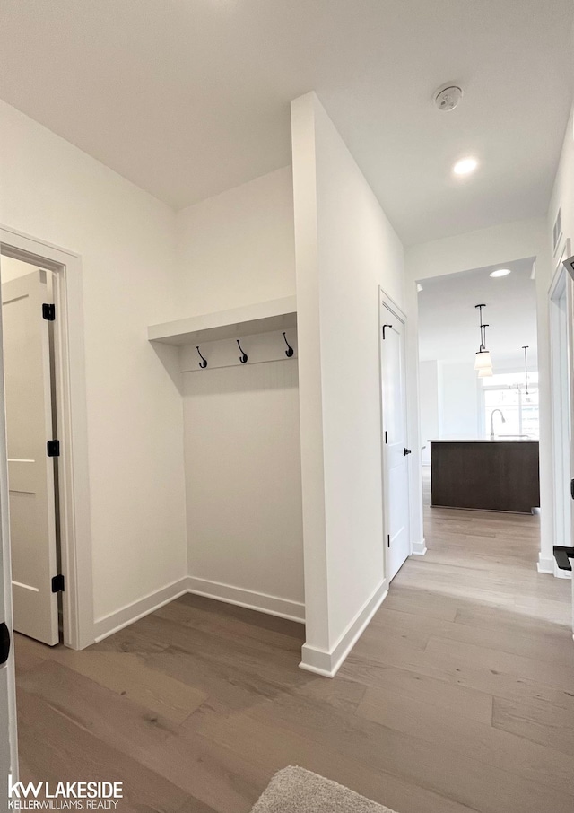 mudroom with hardwood / wood-style floors