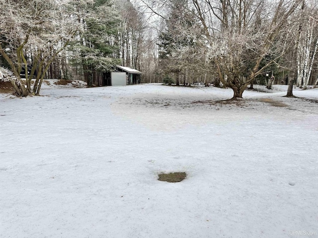 view of yard layered in snow