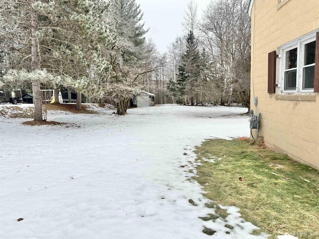 view of yard covered in snow