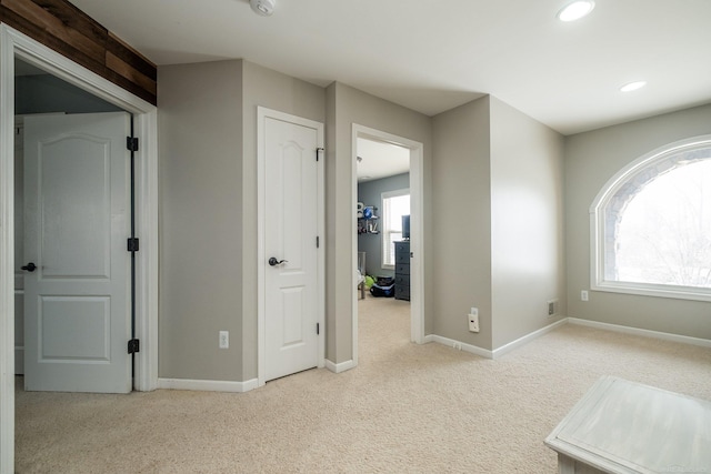 spare room featuring plenty of natural light and light carpet